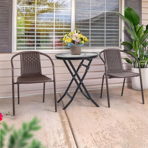 Set 1, VINGLI PE Rattan Outdoor Dining Chairs of Plastic Stackable Patio Chairs for Indoor, Porch, Restaurant, Garden
