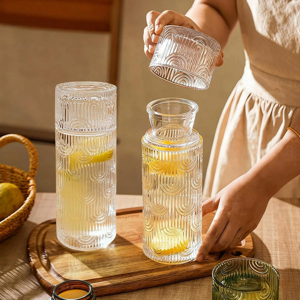 FQDGTFA 4-Piece Set Bedside Water Carafe and Glass, 21.6 Oz Glass Pitcher with