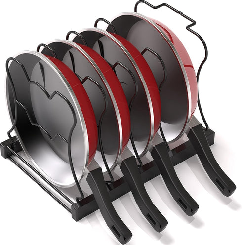 SIMPLE HOUSEWARE 5 Compartments Height Adjustable Pan Organizer - Black