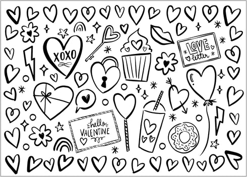 Iconikal Color-Your-Own 2-Sided Reversible Disposable Paper Place Mats, Valentine's, 14 x 10-inches, 22-Count