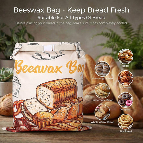 2 Pack 13x17in Beeswax Bread Bags for Homemade Bread, Sourdough Bread Storage Bags with Bees Wax Lining - Reusable