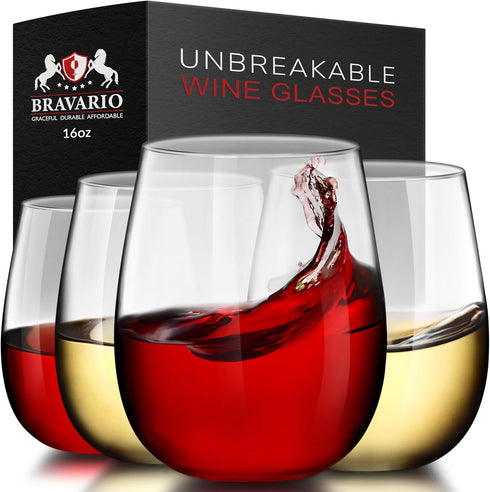 16 oz Stemless Plastic Wine Glasses, Shatterproof Tritan, Reusable, Set of 4, BPA-free, Dishwasher-Safe