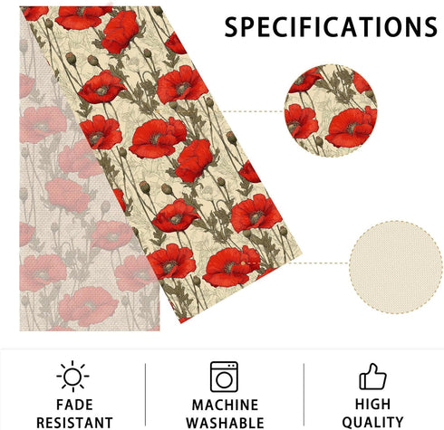 Decor(13x72 inch) Poppy Table Runner,Dining Decor for Kitchen Coffee Table Family Dinners Holiday Parties Wedding