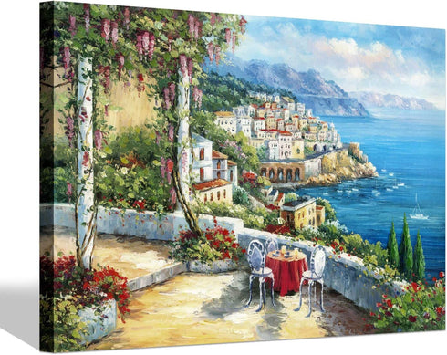 SD SOFT DANCE European Town Canvas Wall Art, Italian Landscape Artwork Print for Living Room Bedroom (12'' x 16'')