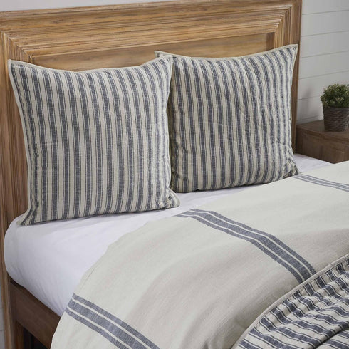 Piper Classics Market Place Blue Ticking Stripe Quilted Euro Sham