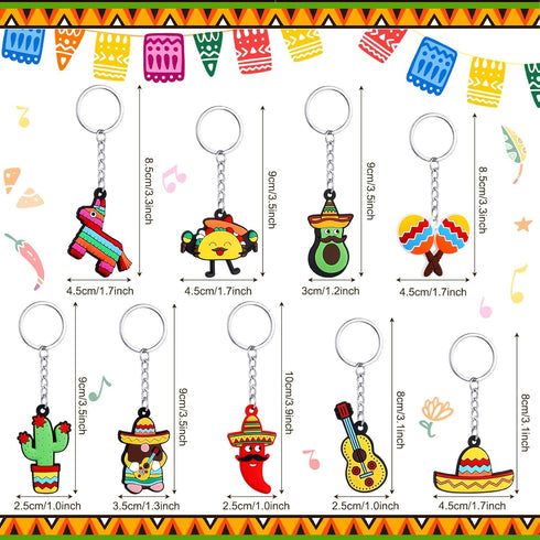 Jadive Mexican Keychain Fiesta Party Favors, Cactus and Sombrero Key Chains for Cinco De Mayo
