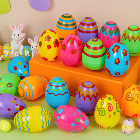 36 3.15'' JOYIN Toy PCs Plastic Printed Bright Easter Eggs, Over Tall Fillable Empty Eggs Bulks for Easter Hunt, Basket