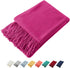Homiest Decorative Knitted Throw with Fringe, Lightweight Acrylic Knit Blanket, Soft & Cozy