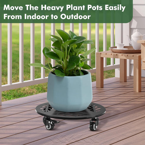 2 Packs 12 Inch Planterhoma Rolling Plant Stand with Wheels Metal Plant Caddy with Wheels Heavy Duty Plant Rollers