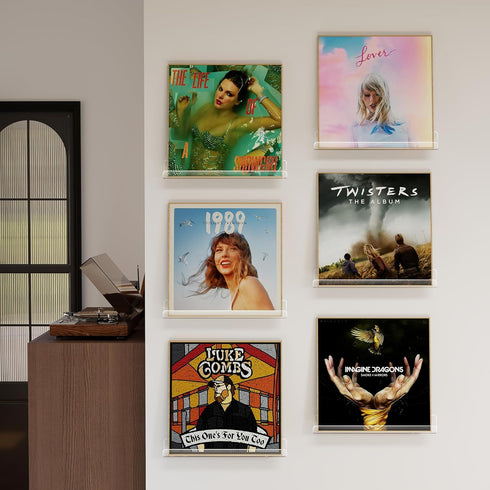 12 inch Album etc.6 Pack Laurensory Vinyl Record Shelf Wall Mount, Clear Acrylic Record Holder Display, Floating
