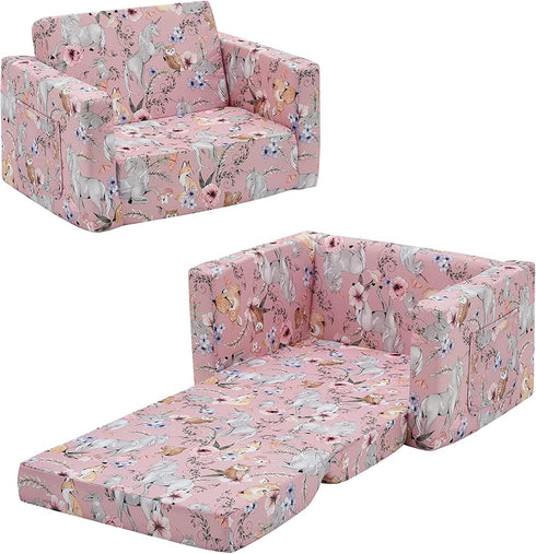 Ulax furniture Kids Convertible Sofas Children Flip-Out Sofa - 2-in-1 to Lounge