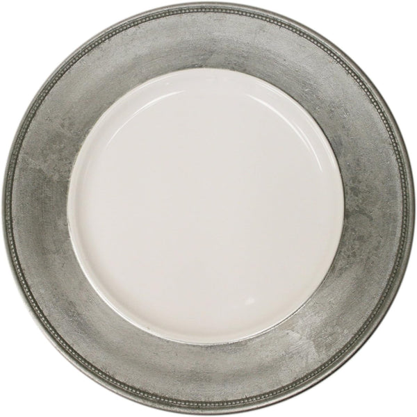 Charge It by Jay Leaf Charger Plate 13” - Decorative Melamine Service Plate, Silver
