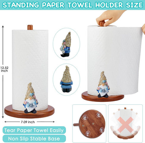 Countertop Home,4 Ocean Gnome Decorative Paper Towel Holder,Coastal Kitchen Decorative,Cute Gnome Wooden Paper Towel