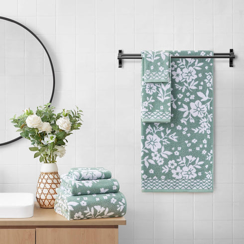 6 Set (2) (2) (2) Set Lucky Brand Folk Floral Piece Bath Towel - Bath Towels, Hand Towels, and Washcloths - Iceberg