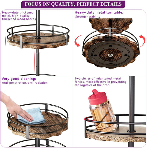 3-Tier Countertop Heavy-Duty Lazy Susan Organizer, Adjustable to Different Heights, Spice Rack, Upgraded Thickened