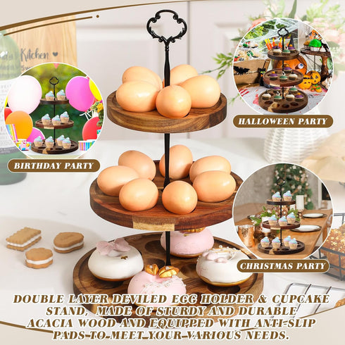 3 26 Newtay Tier Easter Wooden Deviled Egg Platter Holes Deviled Egg Stand Plate Reversible Tray Serving Tray Holder