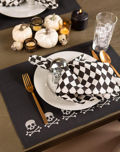 DII Halloween Tabletop Napkin Set, Harlequin Collection, Black and Cream, 6 Piece
