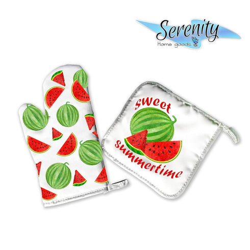 Summer Home Decor, Decorative Kitchen Oven Mitt Hot Plate Pot Holders, Sweet Summertime Watermelon Design
