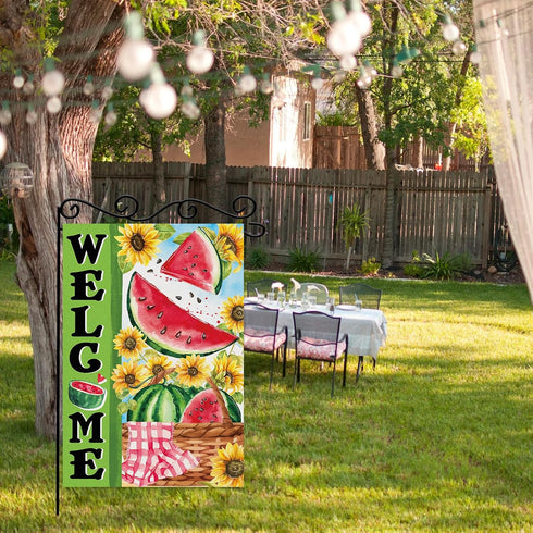 Welcome Watermelon Garden Flag, Sweet Summer Themed Outdoor Decor, 12x18 Inch Double Sided Yard Decoration