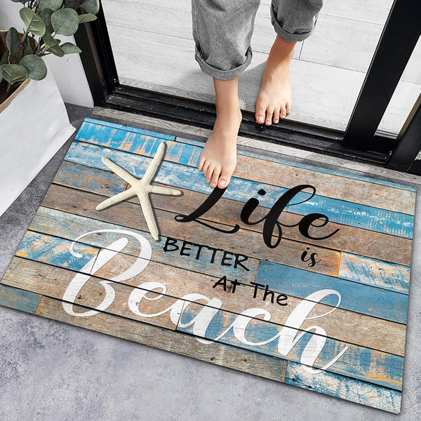 Beach Welcome Mat Coastal Door Mat Life is Better at The Beach Indoor Doormat Non-Slip Absorbent Rugs