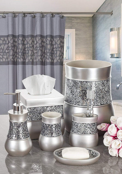Crackled Glass Silver Hand Soap Dispenser - Decorative Countertop Lotion Dispenser for Bathroom