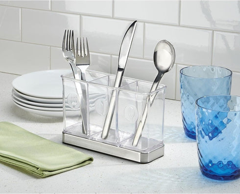 iDesign Forma Utensil Holder for Kitchen Countertop, 3 Compartments for Forks, Knives, Spoons