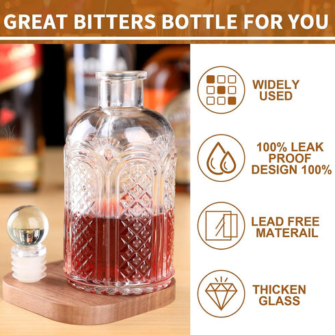 SuproBarware Donatello Bitters Bottle, 8oz Glass Cocktail Dashes Bottle with Stainless Steel Top