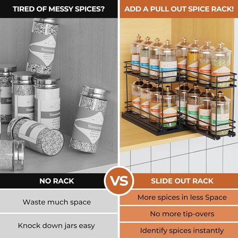 Mystozer 7.08" Wx10.43 Dx8.26 2 2 Pull Out Spice Rack Organizer for Cabinet, Slide Out Spice Racks, Easy to Install, H