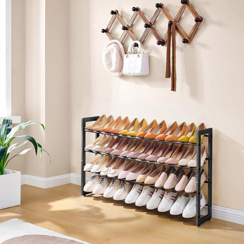 4-Tier Closet FAVOOSTY Expandable Shoe Rack, Adjustable Shoe Shelf Storage Organizer Space Saving Metal Free Standing