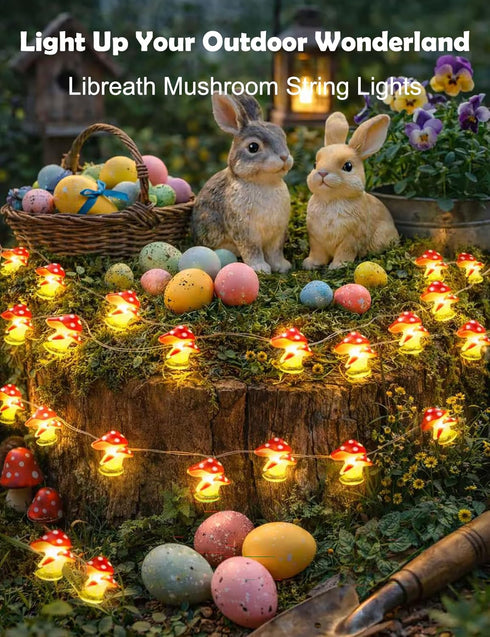 Libreath 10FT 30LEDs Mushroom Decor Mushroom String Lights Princess Fairy Light Room Decor Battery Powered for Spring