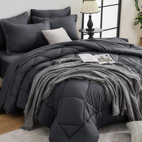 HEVUMYI 7 Pieces Queen Comforter Set, All Season Reversible Bed in a