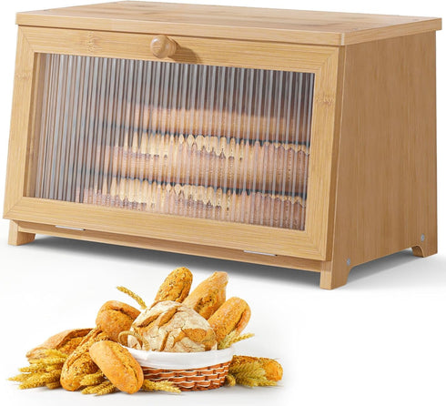 Countertop, Countertop 15.0"x8.3"x9.1" (1T) Kitsure Bread Box - Wooden Bread Box for Kitchen Large Capacity Kitchen