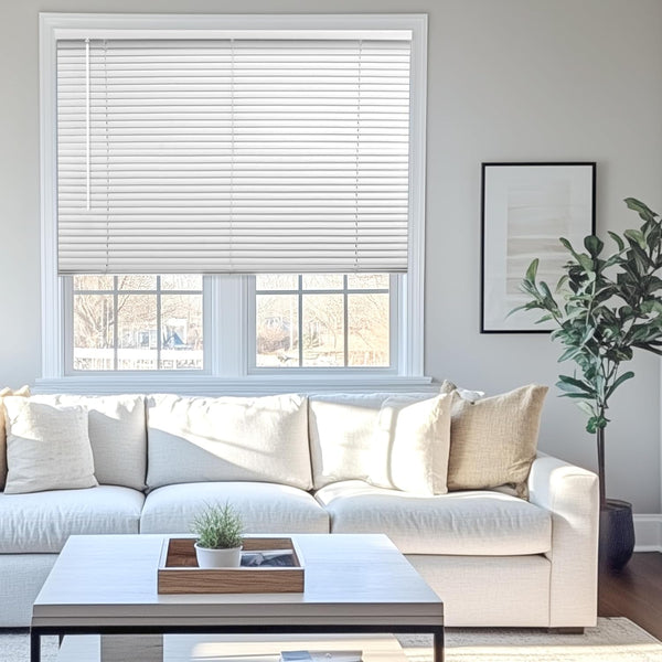 CHICOLOGY Mini Blinds for Windows, White, 29" W x 48" H, Commercial Grade