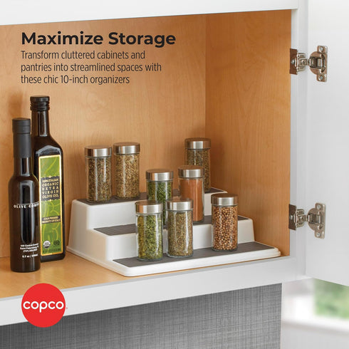 2 3-Tier 2-Pack, 10-Inch Copco Grey Non-Skid Spice Rack Organizer for Pantry