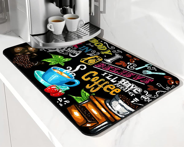 Coffee Bar Mat for Countertop, Absorbent Rubber Backed Dish Drying Mat, Fits Under Coffee Maker, 20x12in