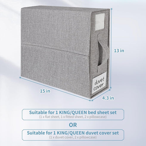 YUOROS 4 Pack Foldable Bed Sheet Set Organizer, King Size Duvet Covers and Pillowcases, Linen Closet Storage for Bedding