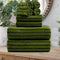 8 Pcs Army Green Cabana Stripe Large Bath Towel Set Oversized Bath