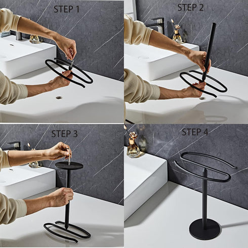 Matte Black Hand Towel Holder Stand, Free-Standing SUS304 Stainless Steel Towel Bar Rack for Bathroom or Kitchen
