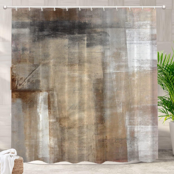 Batmerry Brown Beige Abstract Art Decorative Shower Curtain, Cute Long Wide Shower Curtain with Rust Proof Grommets