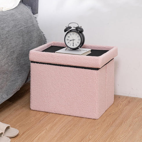 16 Inch 331 lb Folding Storage Ottoman Bench, Boucle Small Ottoman Foot Rest for Couch, End of Bed Bench with Capacity