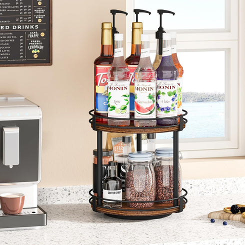 2 Countertop 10.2" 10.2" 10.4" Snughome Rotating Spice Rack, Tier Lazy Susan Organizer, Wood Kitchen Organizer, Brown