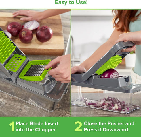 PrepNaturals 12 in 1 Vegetable Chopper with Container - Veggie Cutter, Food Chopper & Onion Chopper for Kitchen (Green)