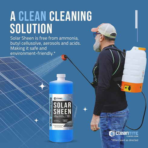 128 (32 oz) Solar Panel Cleaner Solar Sheen (Makes Gallons) - Super Concentrated Glass & Solar Panel Cleaning, Remove
