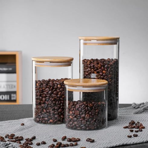 MOLFUJ 960 ML / 32 FL Oz Glass Storage Container - Stackable Clear Decorative Organizer Bottle with Wood Lid