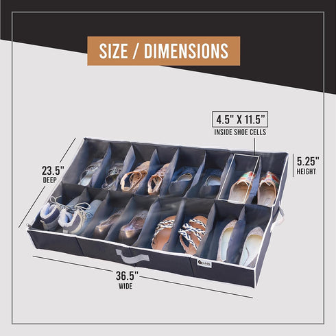 HOLDN' STORAGE Extra-Large Under Bed Shoe Storage Organizer - Fits Men's and Women's Shoes with Durable Cover