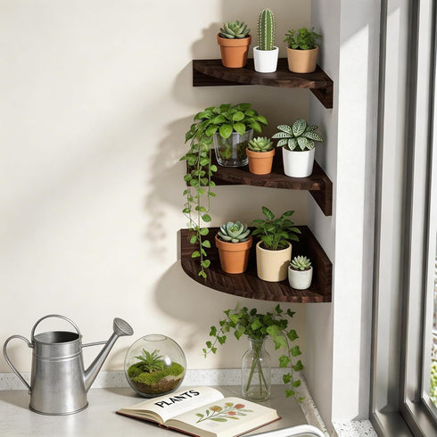 Set 3 Alsonerbay Corner Shelf Wall Mount, of Floating Shelves for Storage and Display, Rustic Wood Shelves for Bedroom