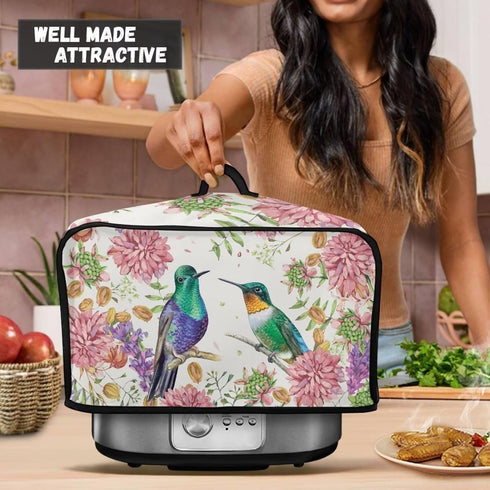 TODIYADDU Hummingbird Floral Slow Cooker Cover, Trendy Dust Cover with Storage Pocket for Kitchen Appliances
