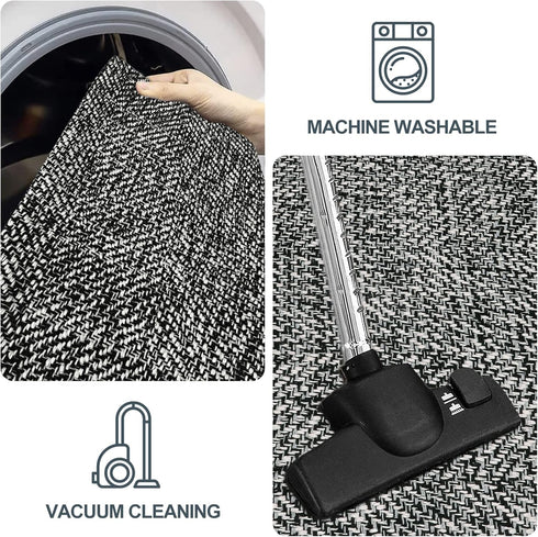 LEEVAN 2'x3' Black Washable Bathroom Rug, Modern Reversible Cotton Entryway Mat for Kitchen and Laundry Room