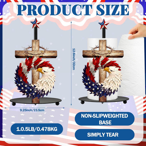 4th 250th Countertop Thyle of July Patriotic Paper Towel Holder, Red White Blue Eagle Cross Kitchen Decor Anniversary