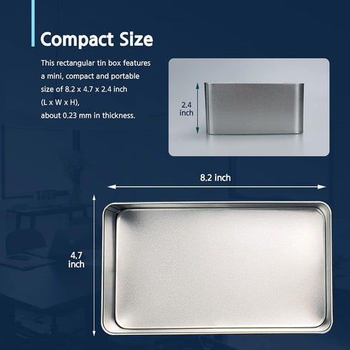 Silver Metal Tin Box Lids, Large Containers for Keeping Car Keys, Cookies, Pencil Case, 8.2 x 4.7 x 2.4 inch